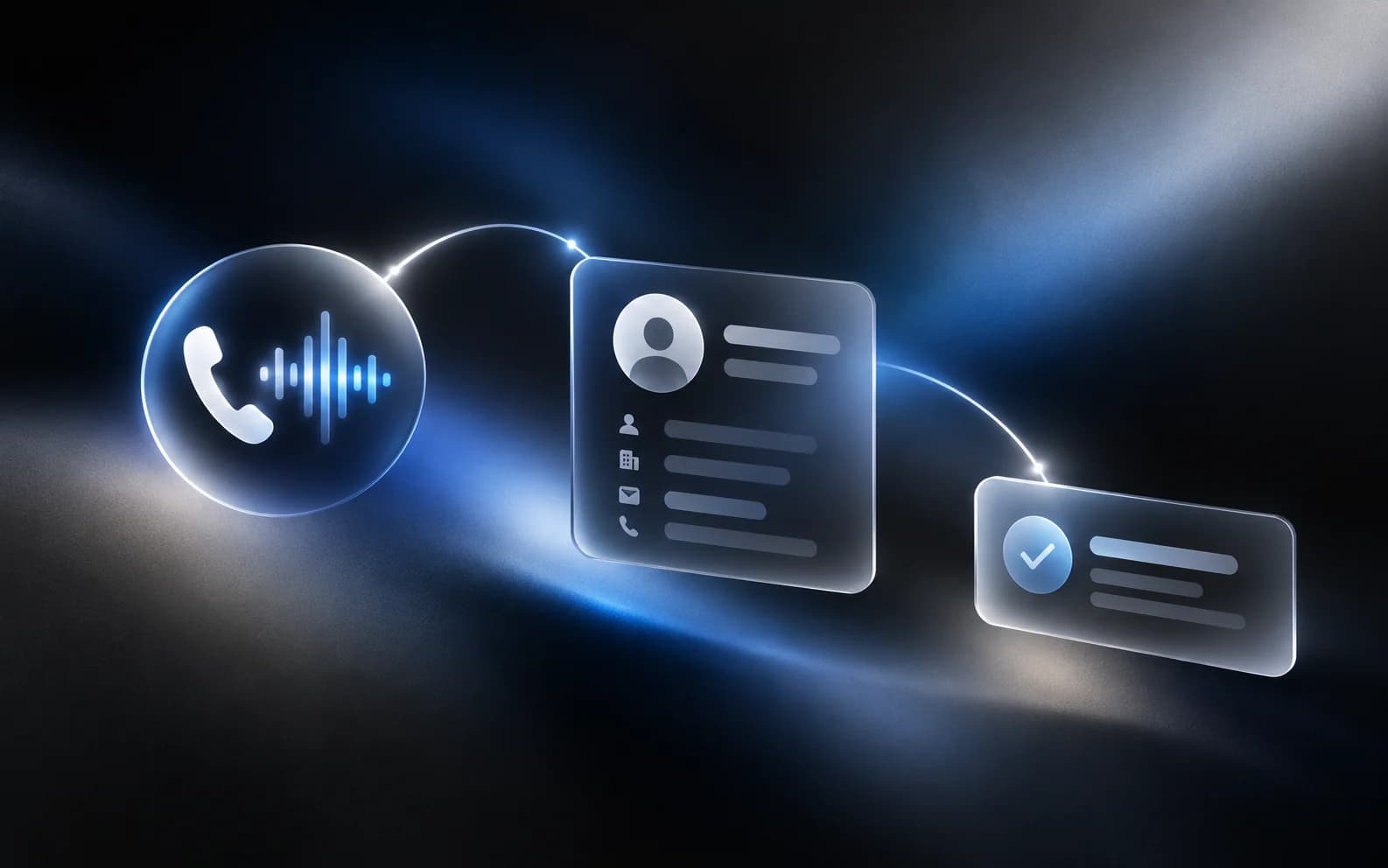 Business call waveform connected to a customer profile and follow-up task.