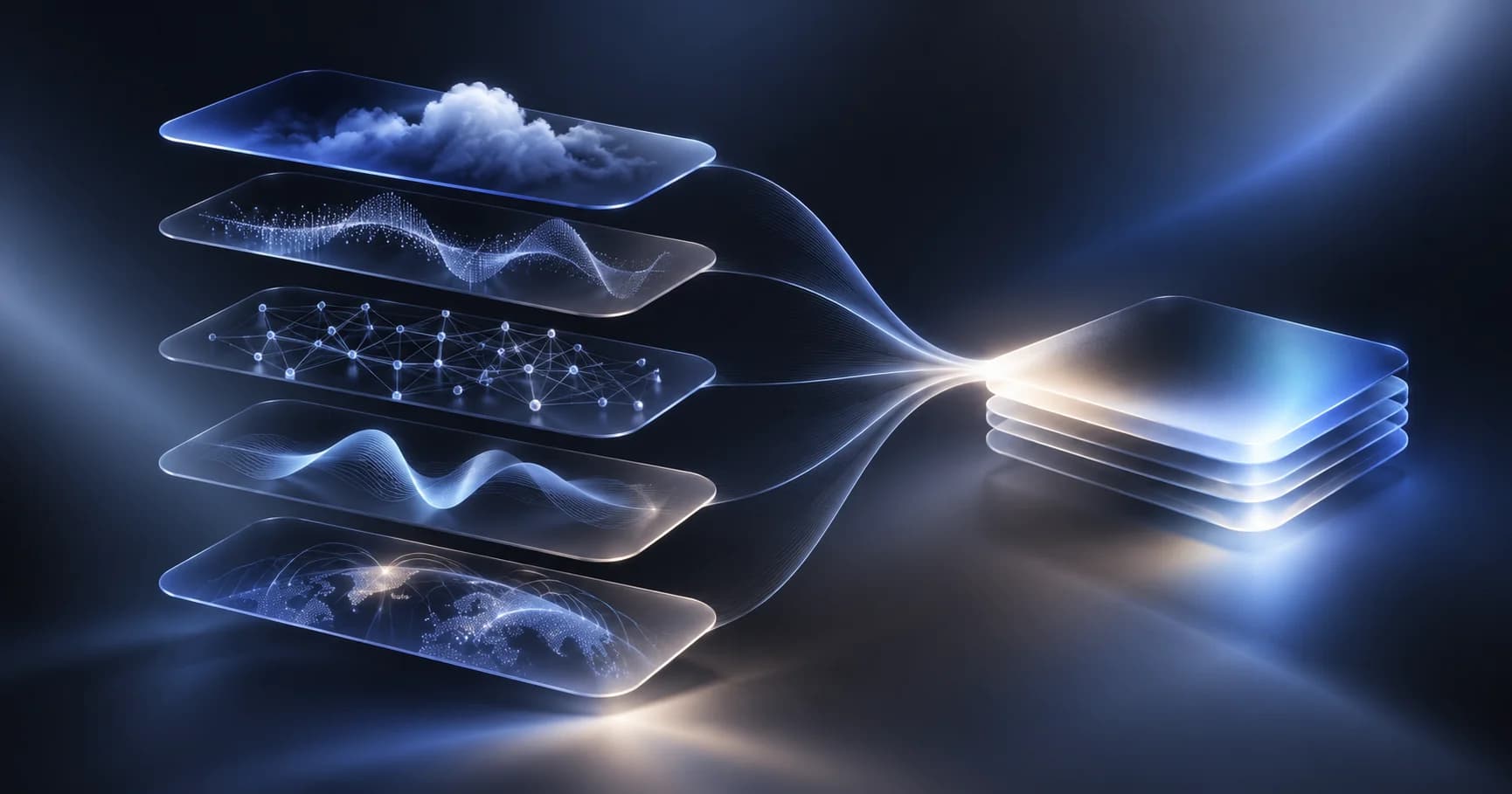 Editorial illustration of the components that shape AI voice agent costs: hosting, transcription, model, voice and telephony.