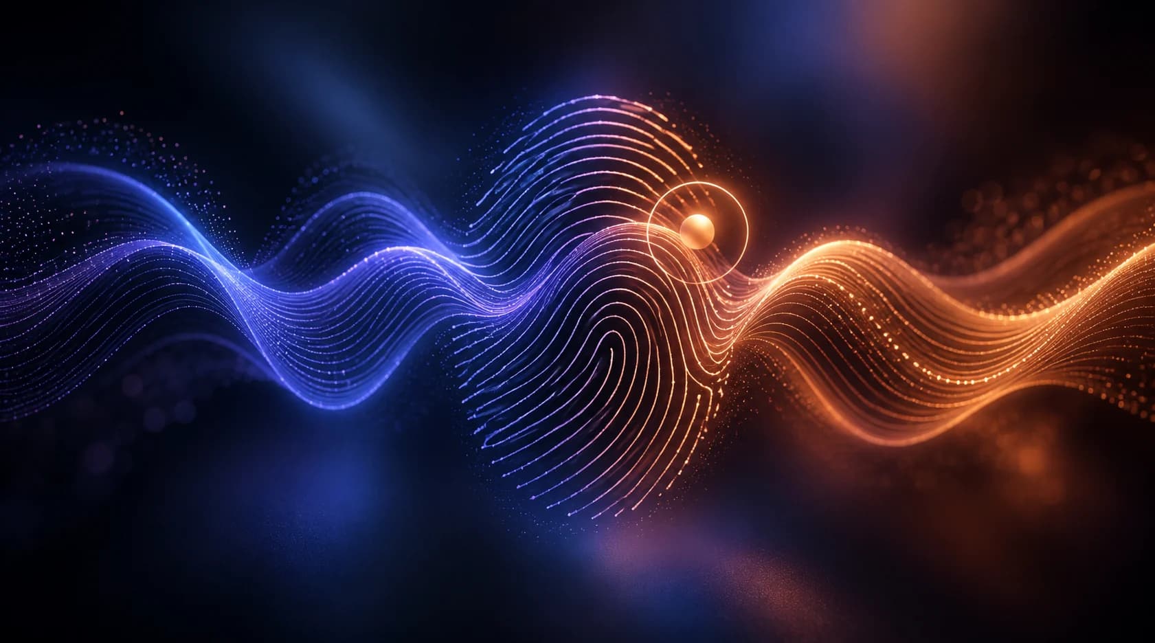 Voice waveform and fingerprint illustration representing consent and protection for human voices.